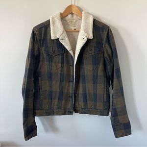 Rag & Bone Green Army Plaid Sherpa Jean Trucker Jacket Size Medium